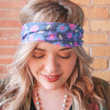 Woman wearing Grey poppies medium headband