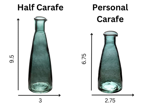 Personal and half carafes dimensions infographic. 