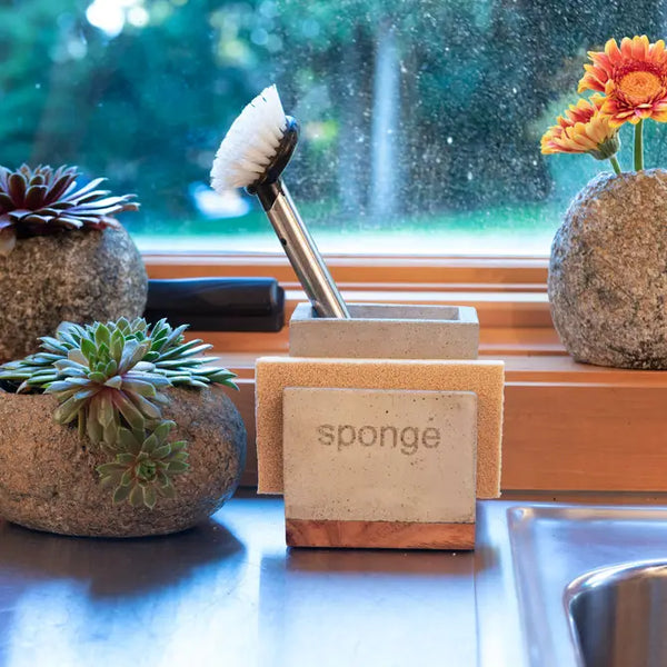 Stone Sonoma Sponge Holder on a sink