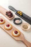 Flat Wooden Appetizer Trays with finger food on them