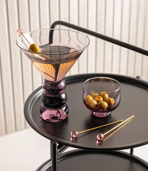Blackberry Lexi collection martini glass set on a tray