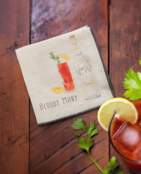 Bloody Mary Speakeasy Linen Cocktail Napkin on a table