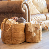 Natural braided jute baskets set of 2 with blankets inside. 