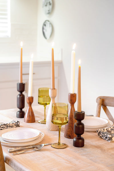 Wood Turned Candle Holders Large on a table