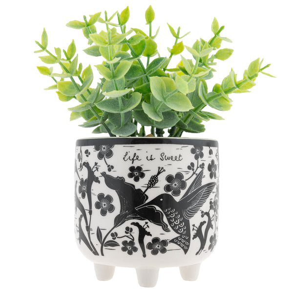 Hummingbird boho footed pot