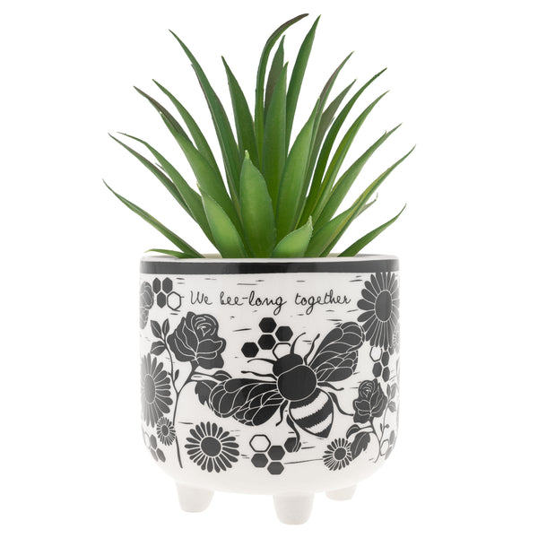 Bee boho footed pot