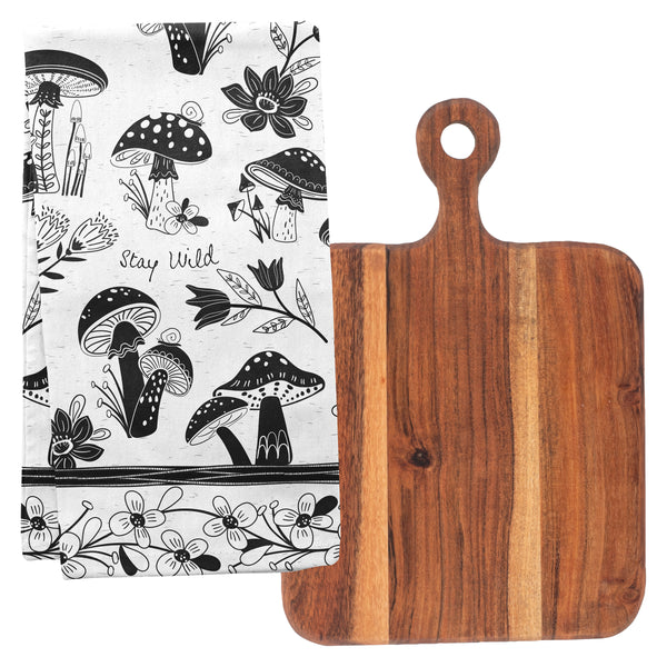 Mushroom boho tea towels with cutting board