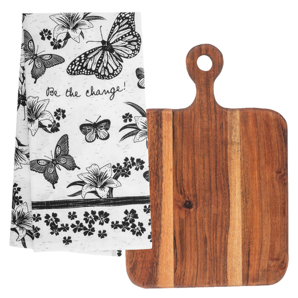 Butterfly boho tea towels with cutting board