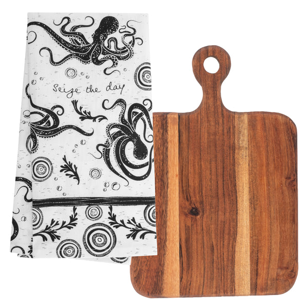Octopus boho tea towels with cutting board