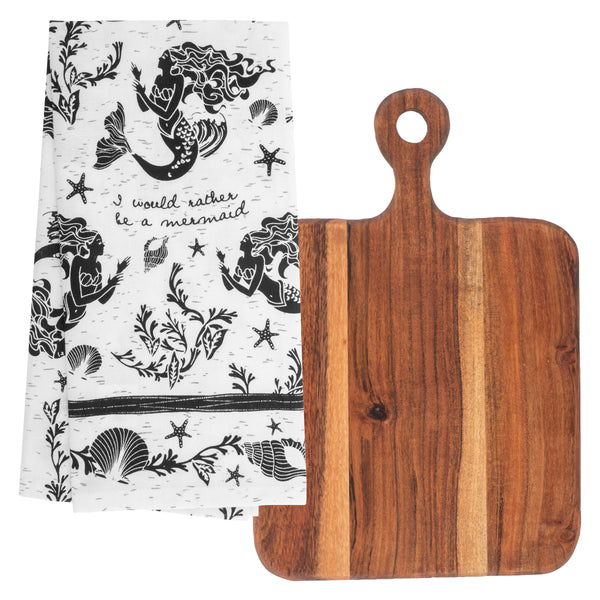 Mermaid boho tea towels with cutting board