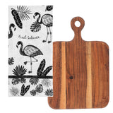 Flamingo boho tea towels with cutting board