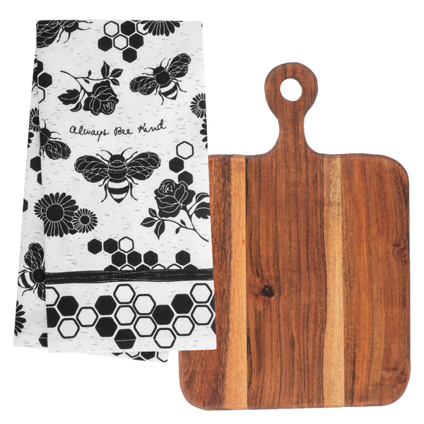 Bee boho tea towels with cutting board