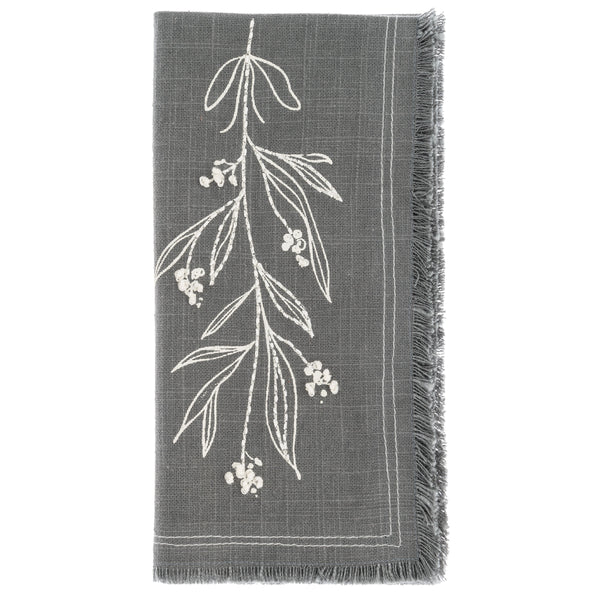 Mistletoe Embroidered Cotton Dinner Napkins 