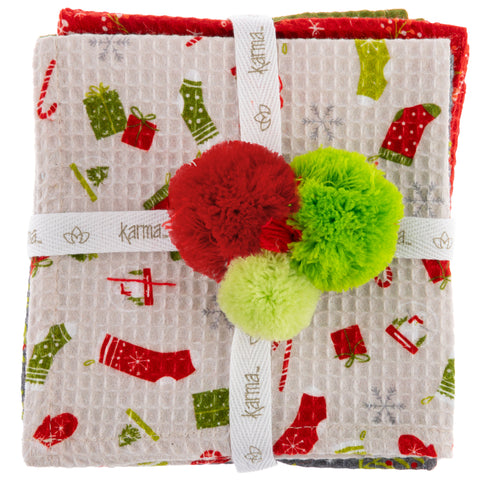 Traditional Holiday Waffle Weave Dishcloths