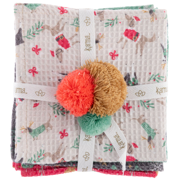 Dog Holiday Waffle Weave Dishcloths