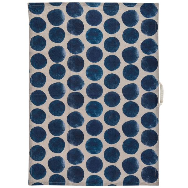 Big dots linen blend tea towel unfolded view