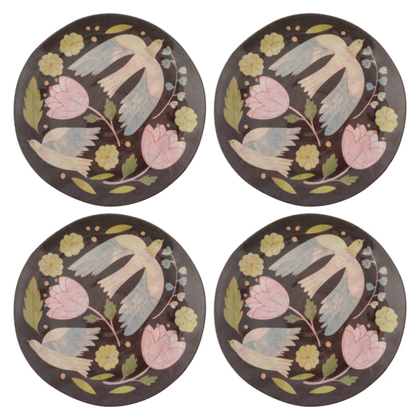 Folklore birds melamine salad plates