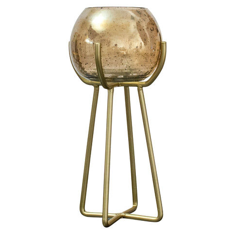 Gold tall bubble glass candle holder