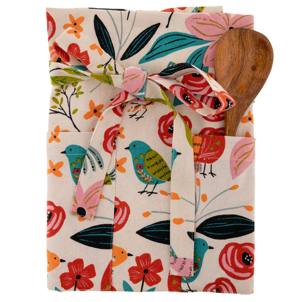 Bird apron with wooden spoon folded