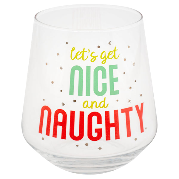 Naughty and Nice Holiday Chic Stemless Wine Glasses