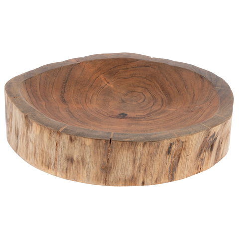 Small acacia log bowl front view