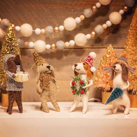 Caroling Dogs Felt Ornament Set