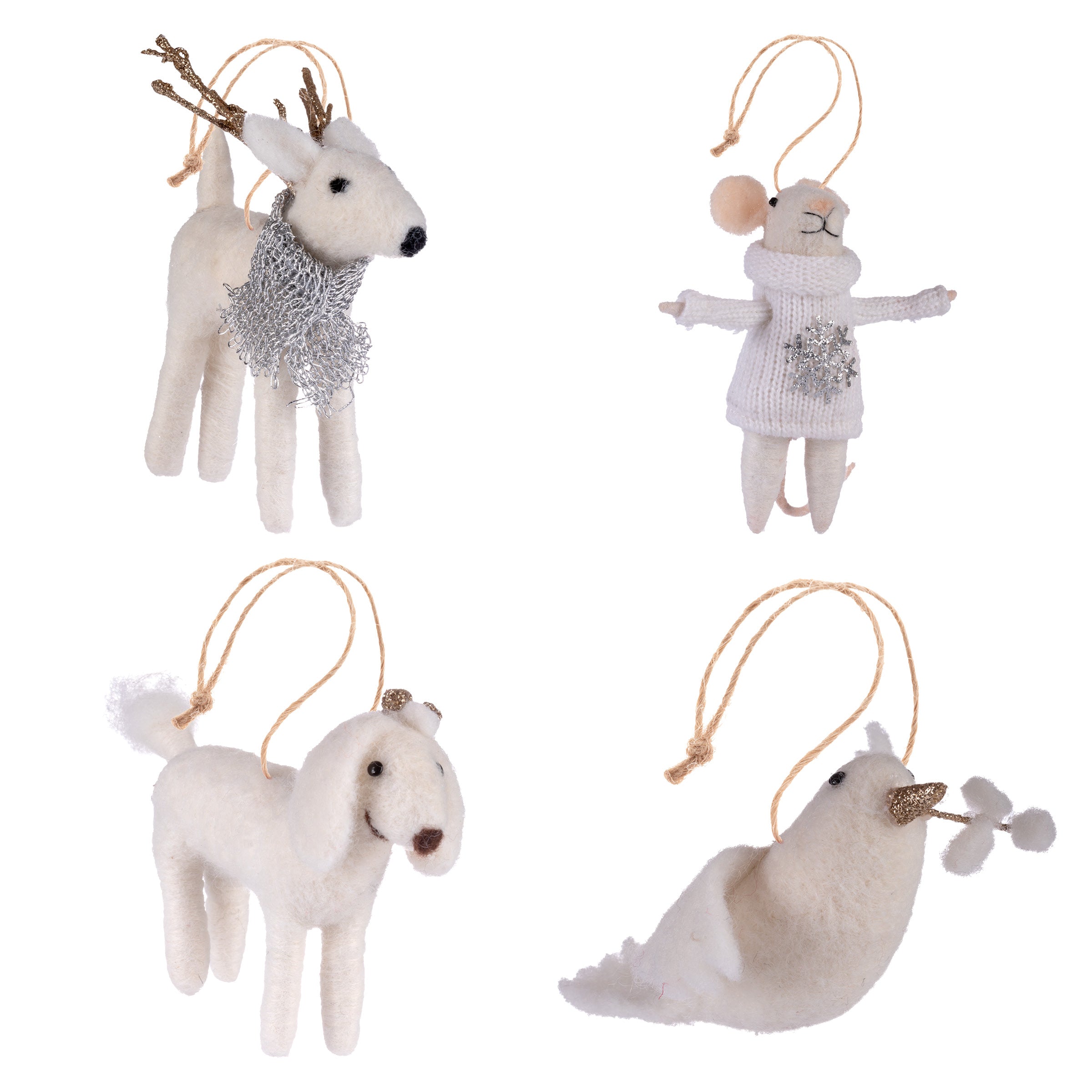 Handmade White Yeti Felt Ornaments, Set of 2 - Gifts With Humanity