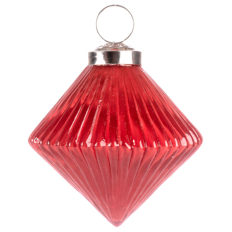 Crimson Fluted Diamond Glass Ornament