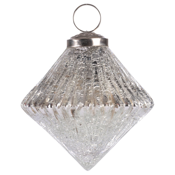 Silver Mercury Fluted Diamond Glass Ornament