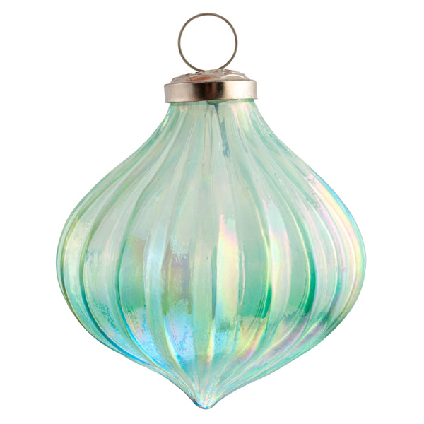 Iridescent Green Fluted Drop Ornament