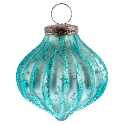 Turquoise Mercury Glitter Fluted Ornament