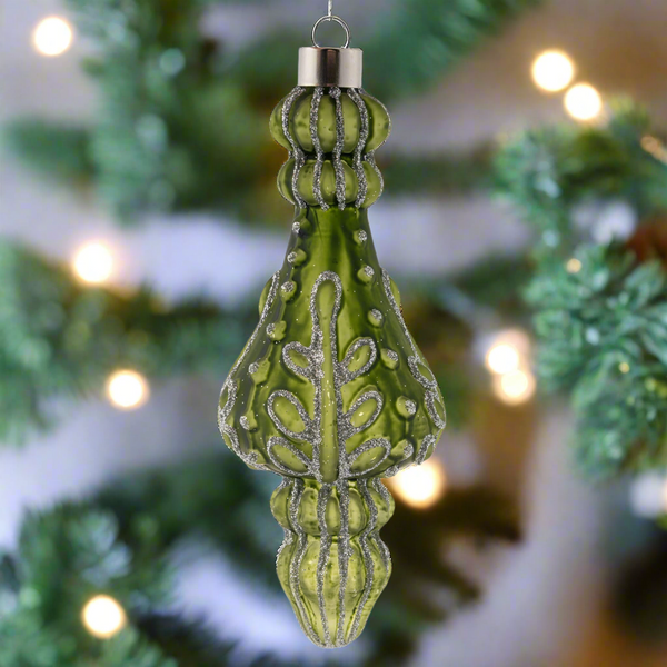 Silver Glitter Glass Finial Ornament Sage