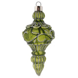 Scroll silver glitter glass finial ornament sage