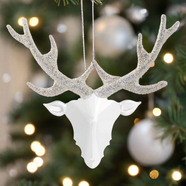 Deer Head with Silver Glitter Antlers