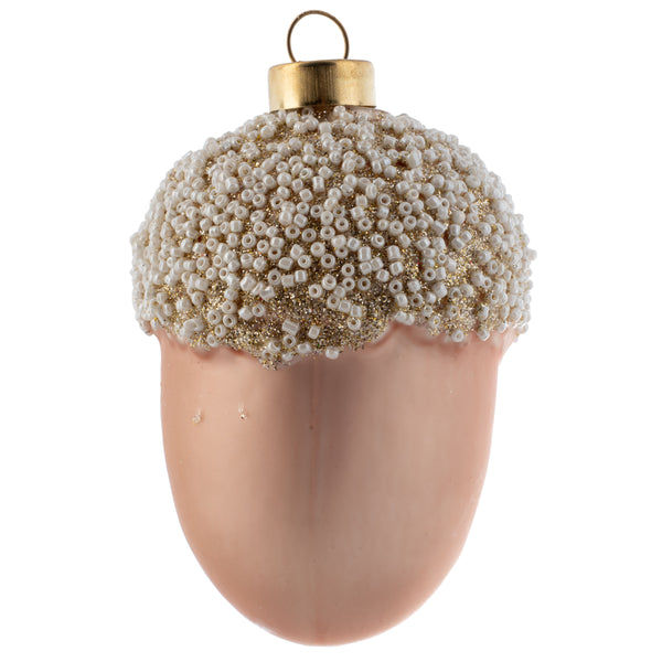 Acorn snow beaded glass blush ornament