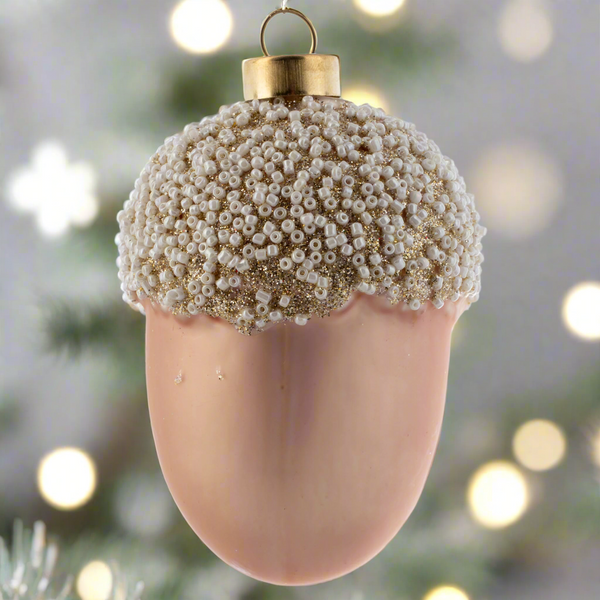 Snow Beaded Glass Blush Ornament