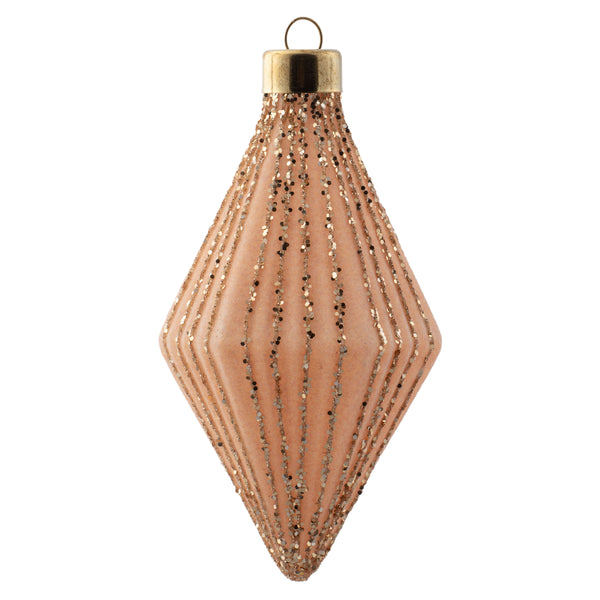 Blush glittered fluted diamond glass ornament