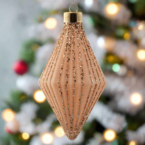 Glittered Fluted Diamond Glass Ornament