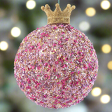 Gold Crown Confetti Glass Pink Ornament