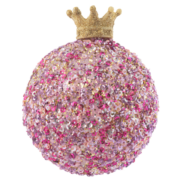 Ball gold crown confetti glass pink ornament