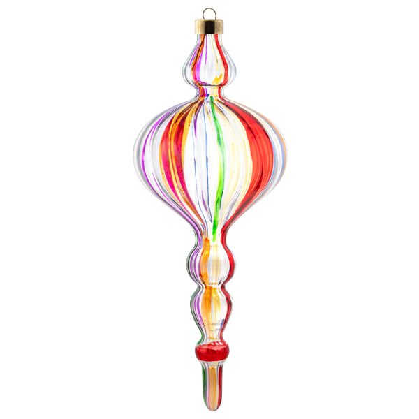Finial rainbow swirl glass clear ornament