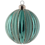 Ball matte striped fluted teal ornament