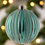 Matte Striped Fluted Teal Ornament