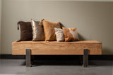 Suede Tassel Square Pillows on a Bench