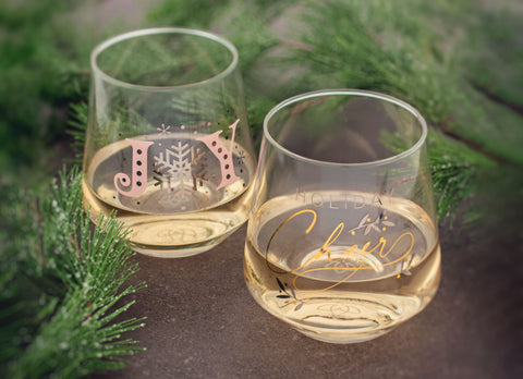 Holiday Chic Stemless Wine Glasses