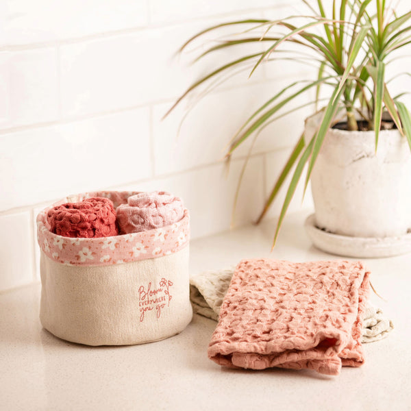 Waffle Weave Dishcloth Set With Canvas Holder