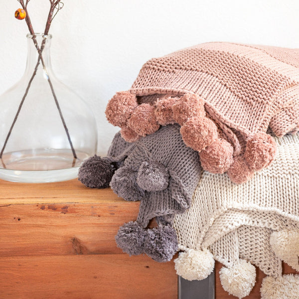 Chunky Knit Pom Pom Throws