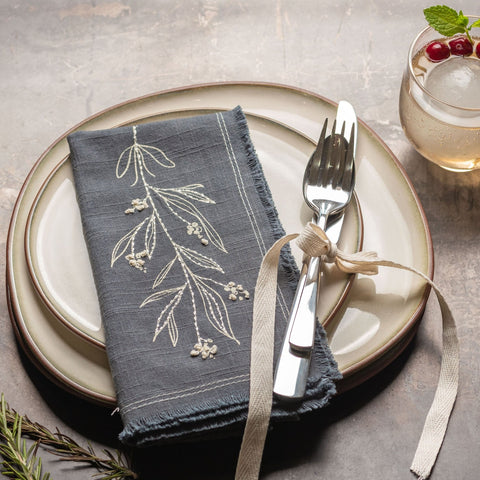 Embroidered Cotton Dinner Napkins Set of 4