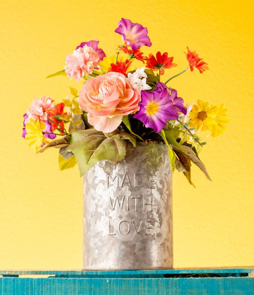Galvanized Crock with a bouquet