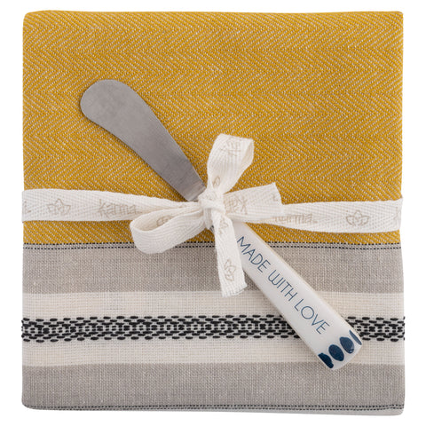 Ochre Lisbon tea towel with spreader